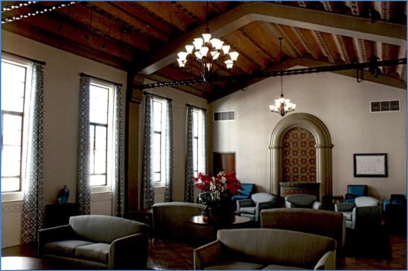 Interior view of exposed beam ceiling Community Room